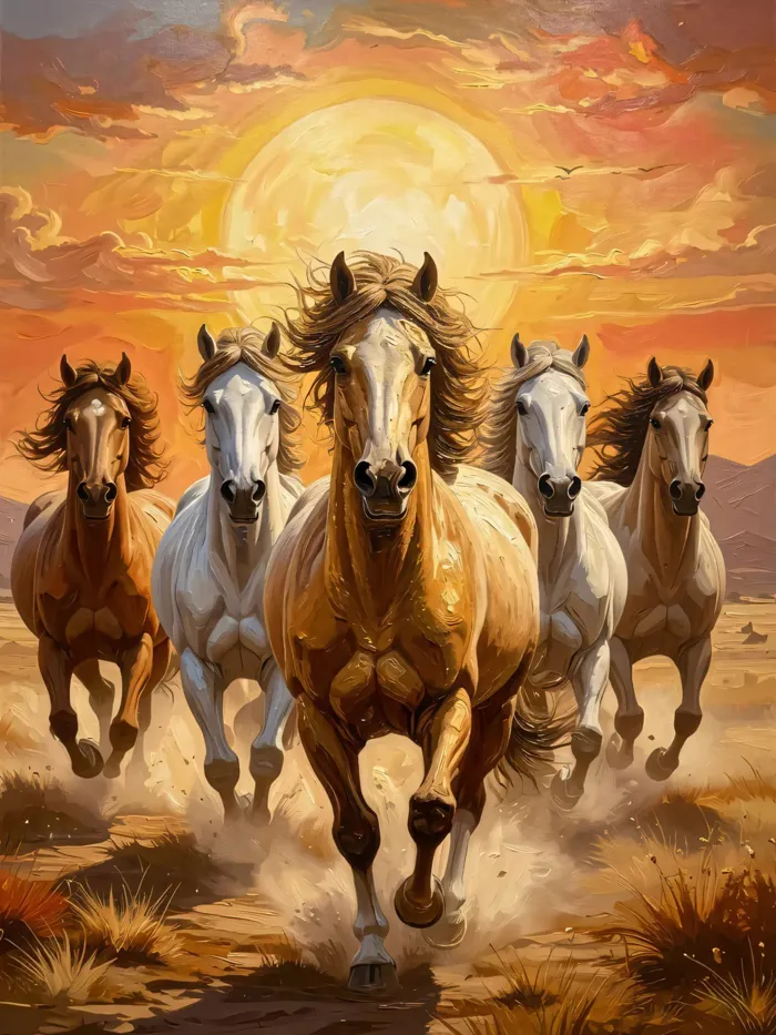 Dynamic Seven Horses Vastu Portrait | PrintPosters.in